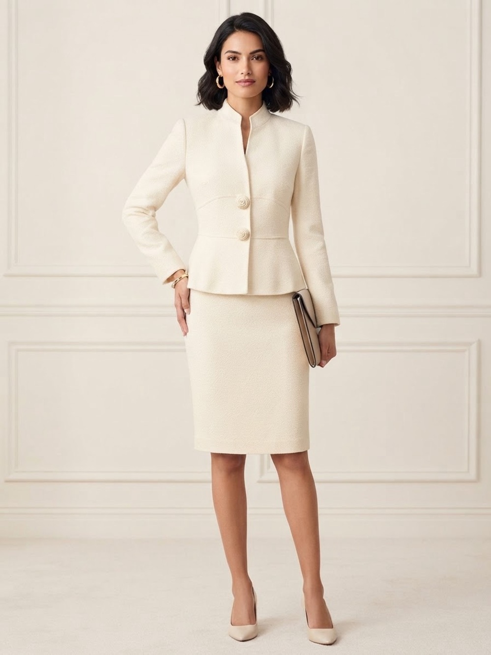 Tahari Women’s 10 Ivory Rosette Blazer Skirt Suit